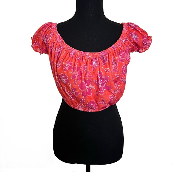 Primark Tops - Primark Pink Ruffle Flower Crop Top Size S